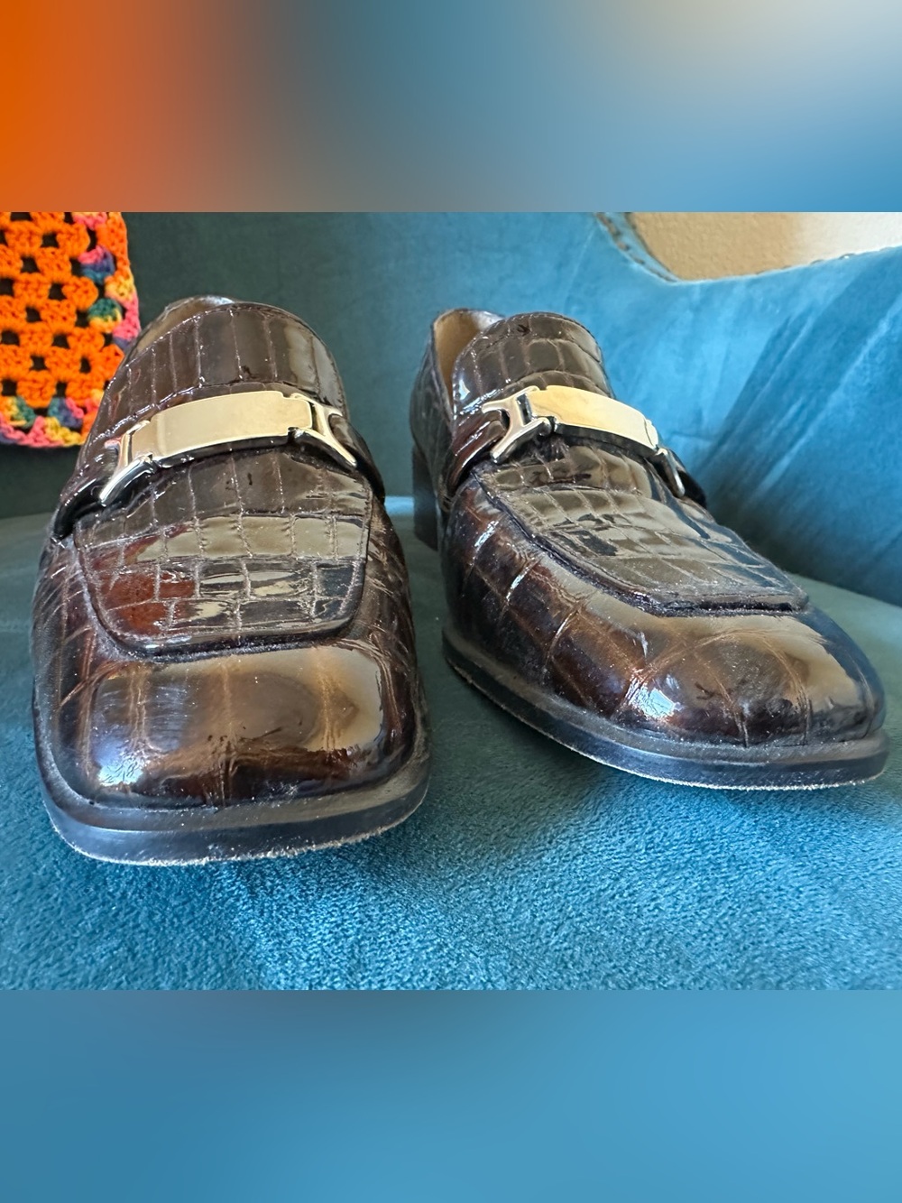 Stuart Weitzman Brown Croc Embossed Horsebit Loafer Heels 9.5 AA - Picture 9 of 16